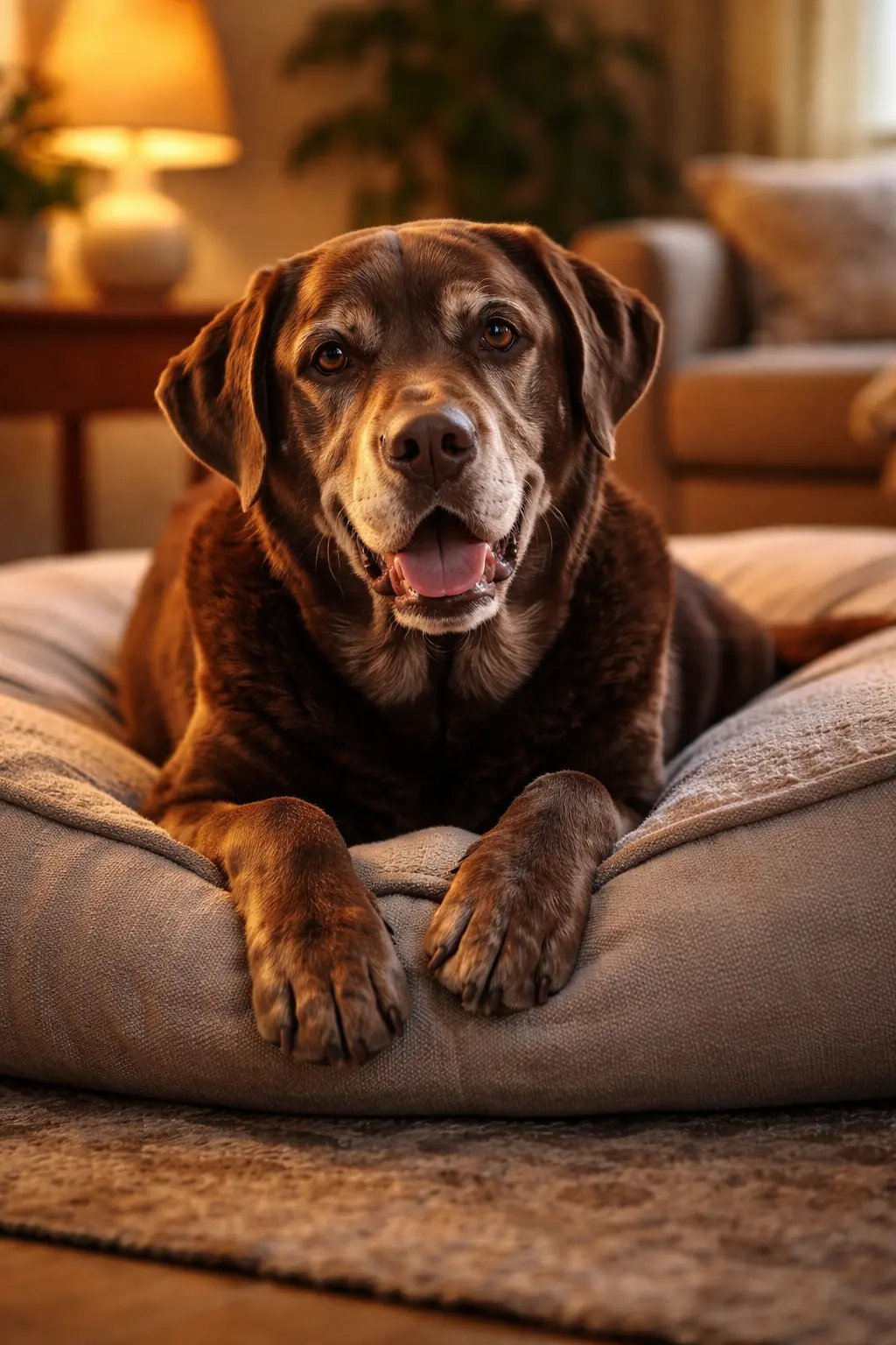 Senior dog resting comfortably indoors, illustrating the importance of joint supplements for older dogs